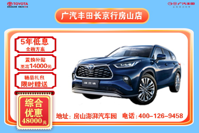 置换汉兰达优惠4.8万 享置换补贴1.4万
